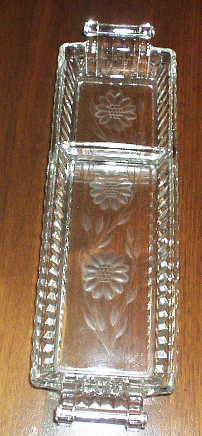 W J Hughes Cornflower long glass relish tray
